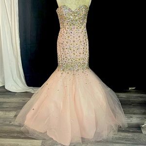 Mori Lee sz 8 Mermaid Pink prom pageant dress beaded gown